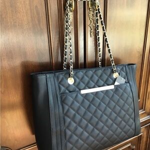 New! Elegant Black Quilted Tote Bag
